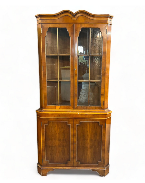 Vintage Corner China Cabinet with Arched Top Detailing Available for Custom Lacquer!