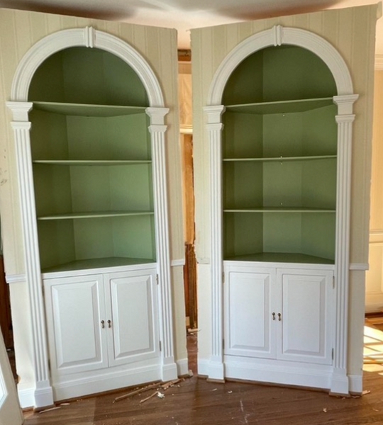 Vintage Corner China Cabinet with Arched Top Detailing Available for Custom Lacquer!