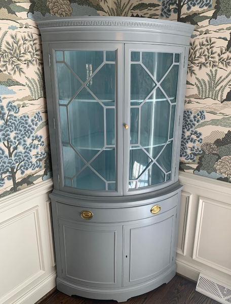 Vintage Corner China Cabinet with Arched Top Detailing Available for Custom Lacquer!