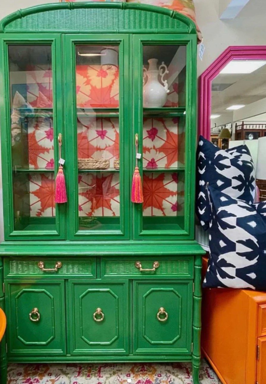 Vintage Broyhill Furniture Faux Bamboo Two Piece Arched China Cabinet  Available to Customize! – Hibiscus House