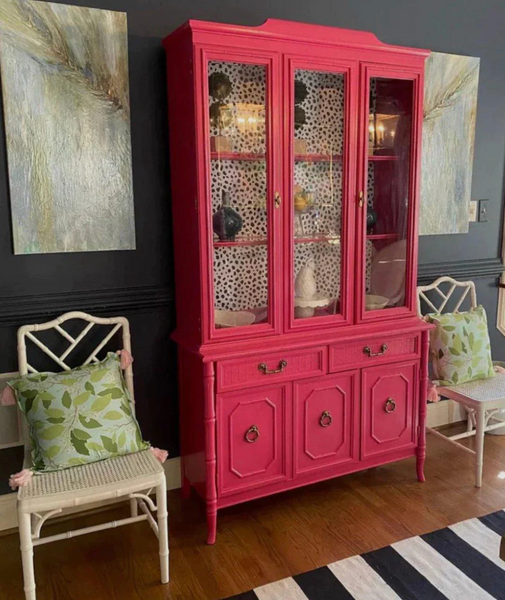 Vintage Broyhill Furniture Faux Bamboo Two Piece Arched China Cabinet Available to Customize!