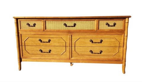 Vintage Broyhill Seven Drawer Faux Bamboo Dresser Available for Custom Lacquer!