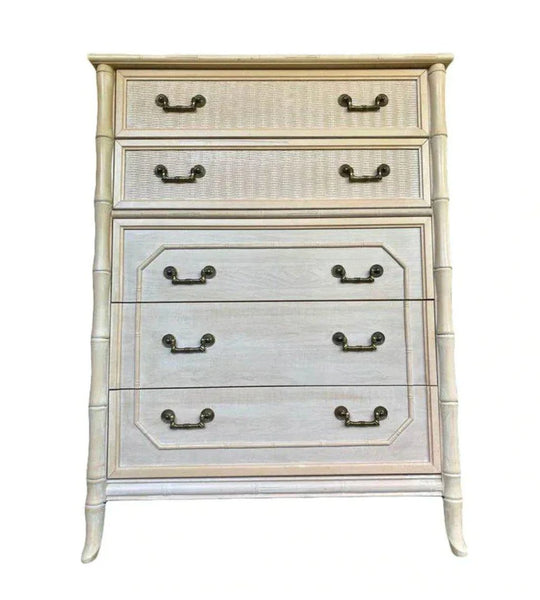 Vintage Faux Bamboo Broyhill Furniture Five Drawer Tallboy Available to Customize!