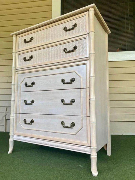 Vintage Faux Bamboo Broyhill Furniture Five Drawer Tallboy Available to Customize!