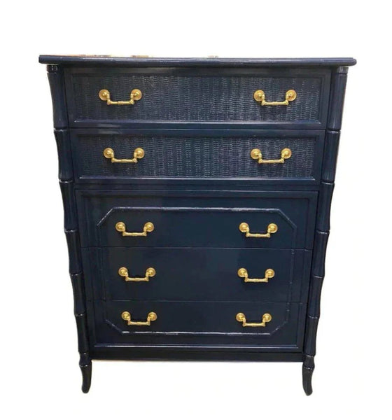 Vintage Faux Bamboo Broyhill Furniture Five Drawer Tallboy Available to Customize!