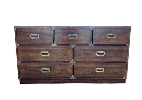 Vintage Bernhardt Furniture Campaign Style Seven Drawer Dresser Available to Customize!