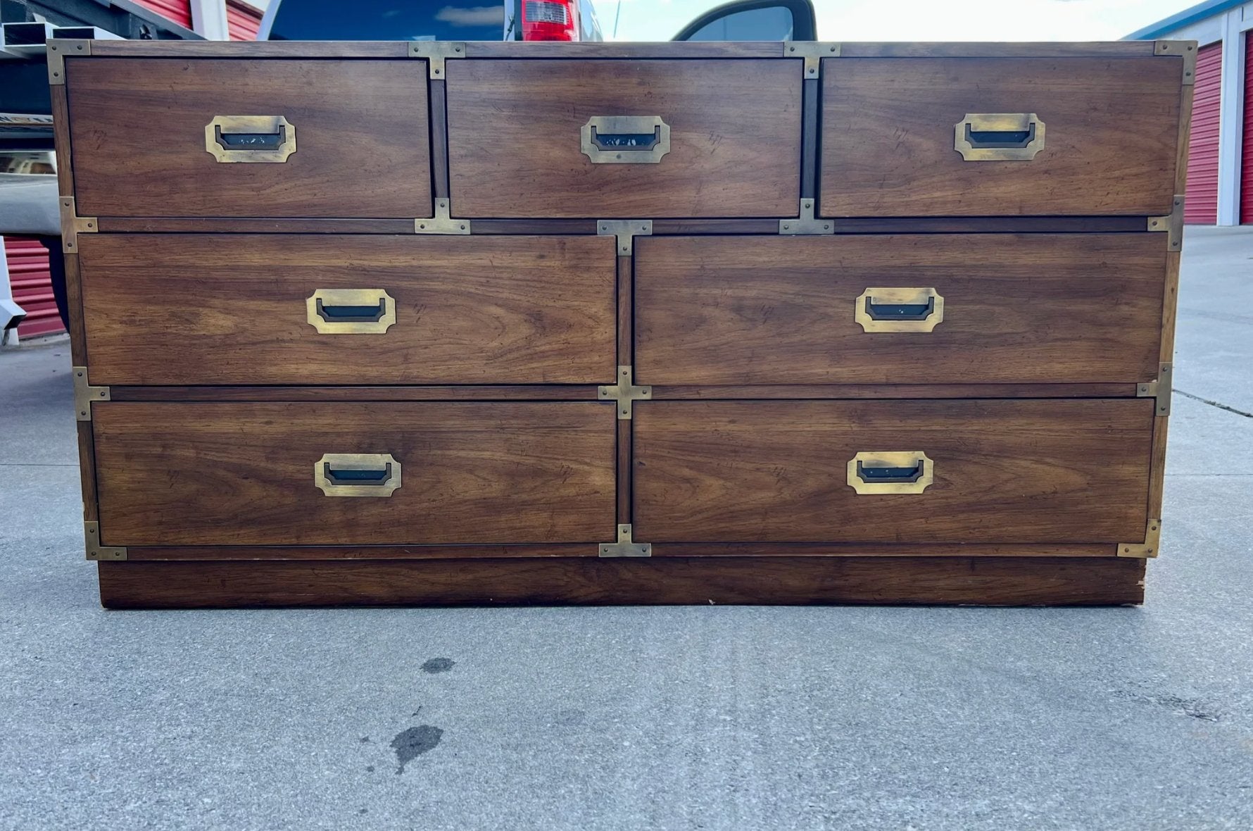 Vintage Bernhardt Furniture Campaign Style Seven Drawer Dresser Available to Customize! – Hibiscus House