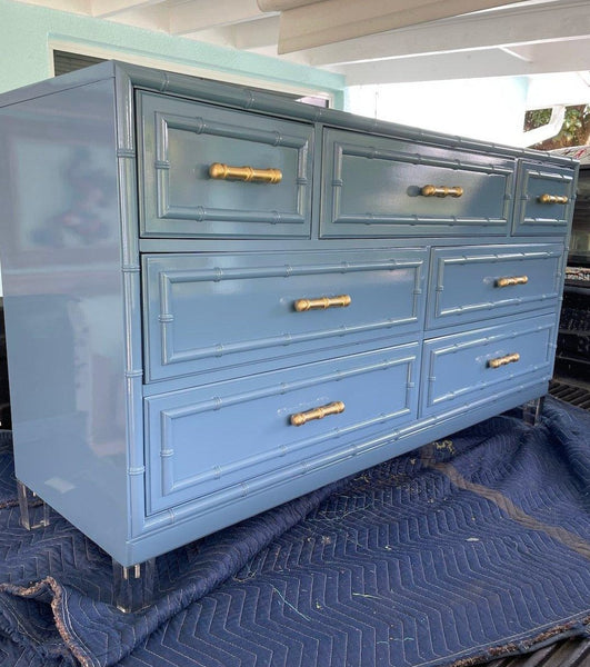 Vintage Dixie Aloha Faux Bamboo Seven Drawer Dresser Available for Custom Lacquer!!