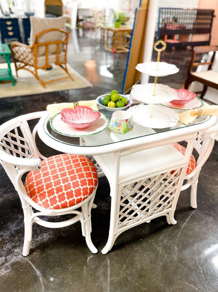 Vintage Rattan Honeymoon Table and Chair Set Available to Customize!