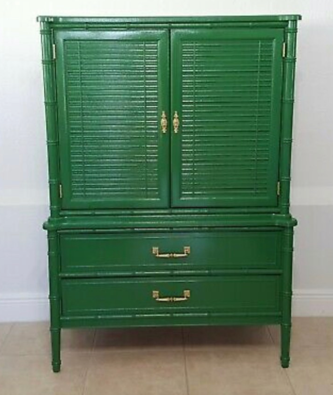 Vintage Henry Link Faux Bamboo Shutter Door Armoire Available for