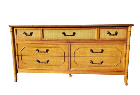 Vintage Faux Bamboo Broyhill Furniture Seven-Drawer Dresser Available for Custom Lacquer!