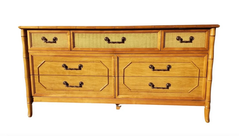 Vintage Broyhill Furniture Seven-Drawer Faux Bamboo Dresser Available for Custom Lacquer!