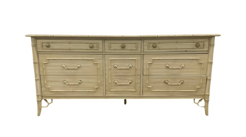 Vintage Thomasville Allegro Nine Drawer Faux Bamboo Triple Dresser with Fretwork Available for Custom Lacquer!