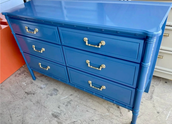 Vintage Classic Six Drawer Faux Bamboo Style Double Dresser Available to Customize!