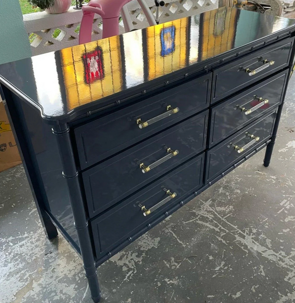 Vintage Classic Six Drawer Faux Bamboo Style Double Dresser Available to Customize!