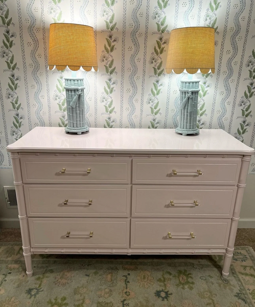 Vintage Classic Six Drawer Faux Bamboo Style Double Dresser Available to Customize!