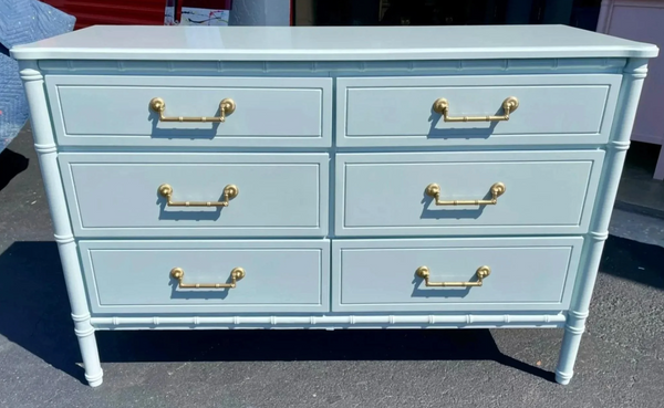 Vintage Classic Six Drawer Faux Bamboo Style Double Dresser Available to Customize!