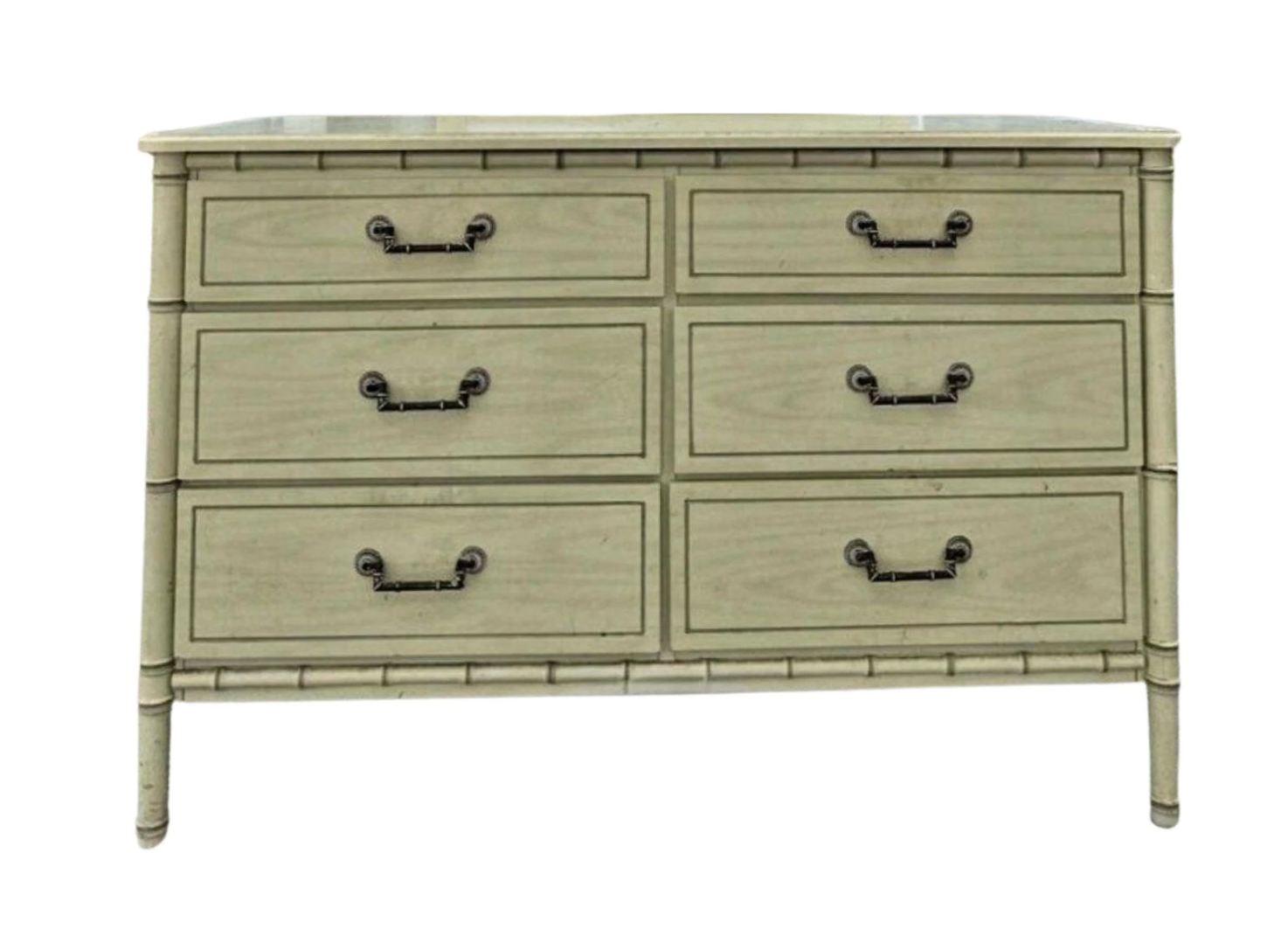 Vintage Six-Drawer Faux Bamboo Double Style Dresser Available to Customize!