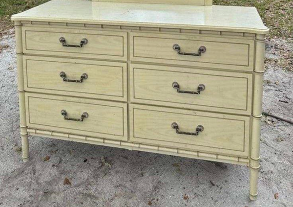 Vintage Six-Drawer Faux Bamboo Double Style Dresser Available to Customize!