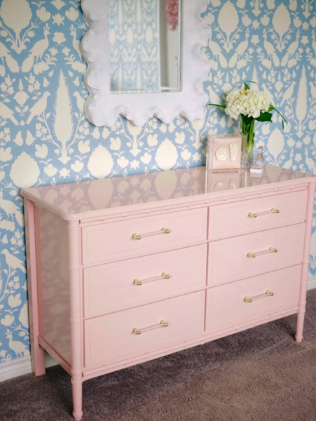 Vintage Six-Drawer Faux Bamboo Double Style Dresser Available to Customize!