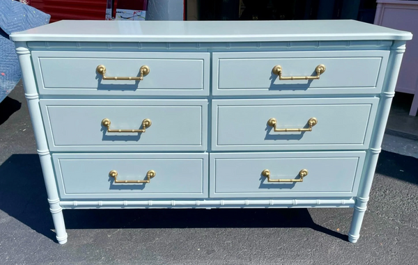 Vintage Six-Drawer Faux Bamboo Double Style Dresser Available to Customize!