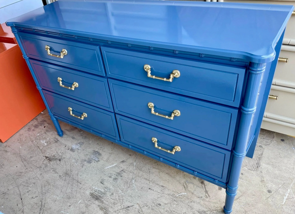 Vintage Six-Drawer Faux Bamboo Double Style Dresser Available to Customize!