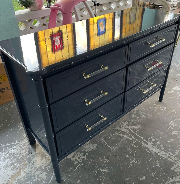 Vintage Six-Drawer Faux Bamboo Double Style Dresser Available to Customize!