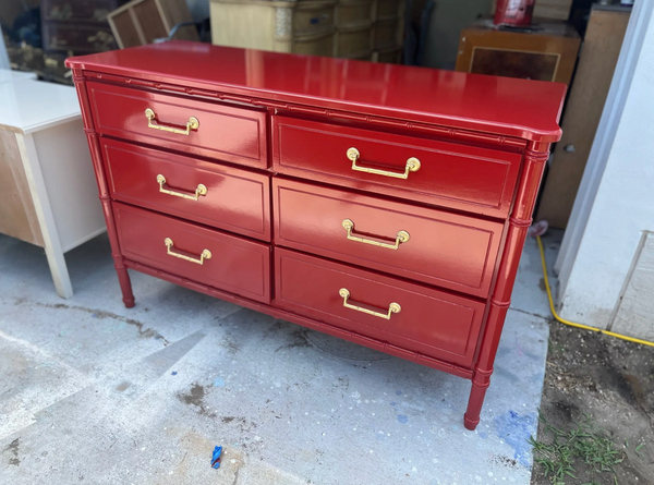 Vintage Six-Drawer Faux Bamboo Double Style Dresser Available to Customize!