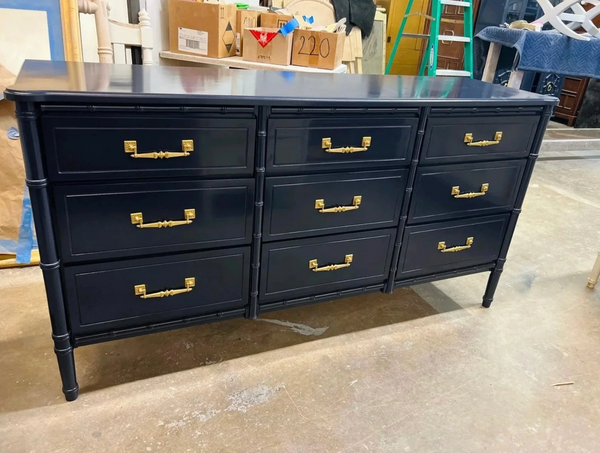 Vintage Bamboo Classic Nine Drawer Dresser Available for Custom Lacquer