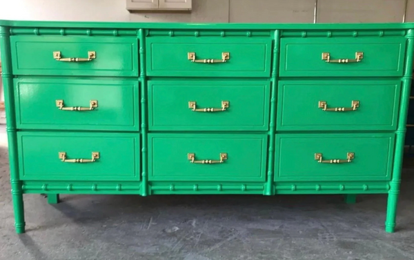 Vintage Bamboo Classic Nine Drawer Dresser Available for Custom Lacquer