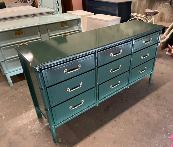 Vintage Bamboo Classic Nine Drawer Dresser Available for Custom Lacquer