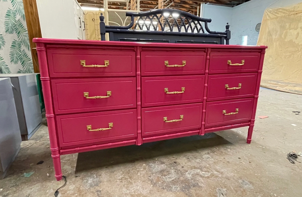 Vintage Bamboo Classic Nine Drawer Dresser Available for Custom Lacquer