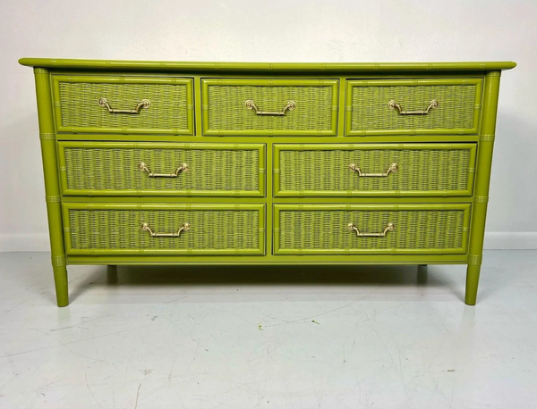 Vintage Dixie Furniture Wicker Front Faux Bamboo Dresser Available for Custom Lacquer!