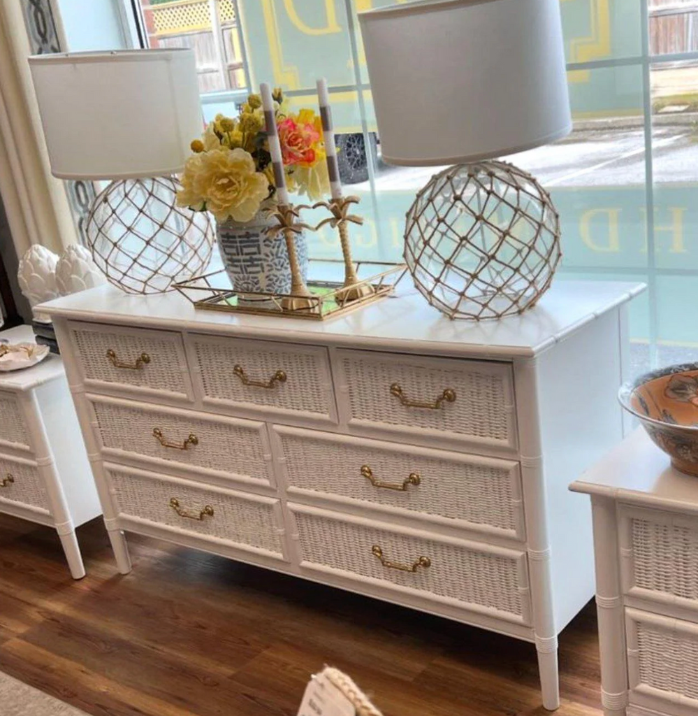 Vintage Dixie Furniture Wicker Front Faux Bamboo Dresser Available for Custom Lacquer! – Hibiscus House