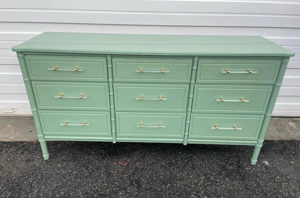 Faux Bamboo Nine Drawer Triple Dresser Available for Custom Lacquer!!