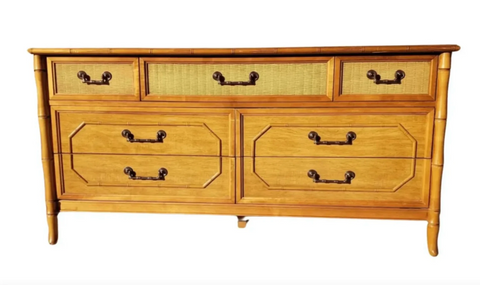 Vintage Broyhill Furniture 7 Drawer Faux Bamboo Dresser Available to Customize!