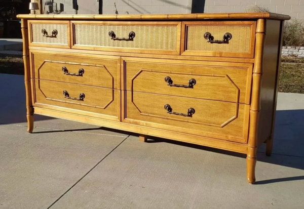 Vintage Broyhill Furniture 7 Drawer Faux Bamboo Dresser Available to Customize!