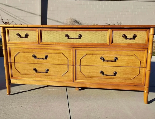 Vintage Broyhill Furniture 7 Drawer Faux Bamboo Dresser Available to Customize!