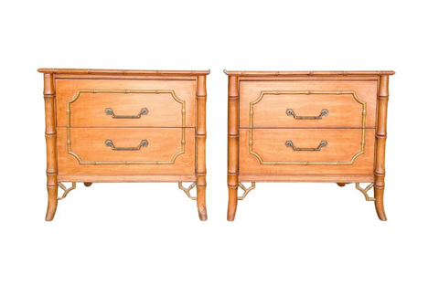 Vintage Dixie Furniture Faux Bamboo Nightstand Pair Available for Custom Lacquer!