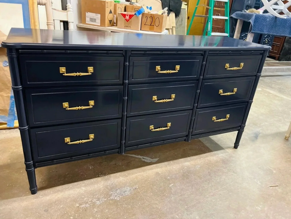 Classic Faux Bamboo Vintage Nine Drawer Dresser Available for Custom Lacquer!