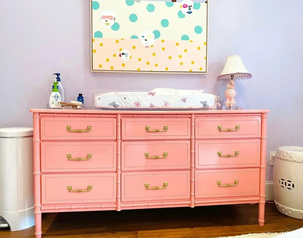 Classic Faux Bamboo Vintage Nine Drawer Dresser Available for Custom Lacquer!