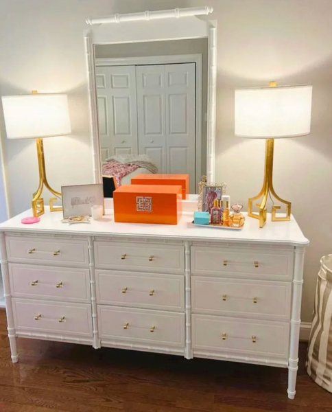 Classic Faux Bamboo Vintage Nine Drawer Dresser Available for Custom Lacquer!