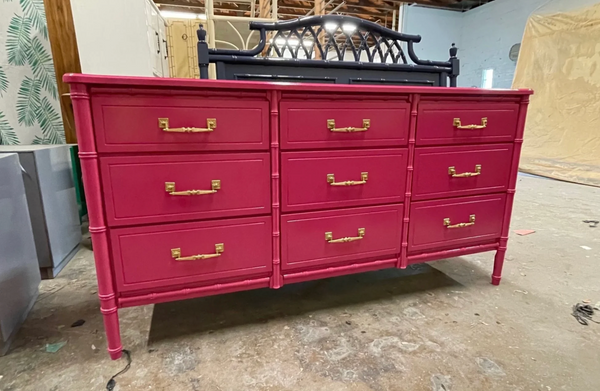 Classic Faux Bamboo Vintage Nine Drawer Dresser Available for Custom Lacquer!