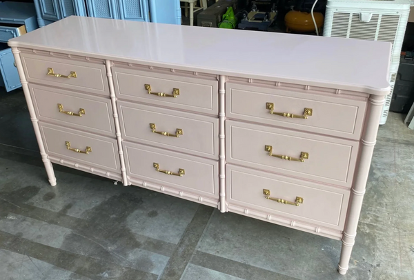 Classic Faux Bamboo Vintage Nine Drawer Dresser Available for Custom Lacquer!