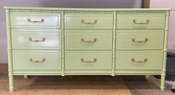Classic Faux Bamboo Vintage Nine Drawer Dresser Available for Custom Lacquer!