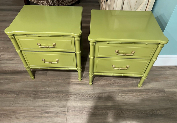 Pair of Vintage Classic Faux-Bamboo Two Drawer Nightstands Available for Custom Lacquer