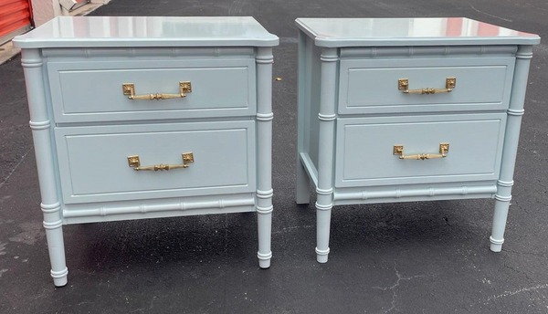 Pair of Vintage Classic Faux-Bamboo Two Drawer Nightstands Available for Custom Lacquer