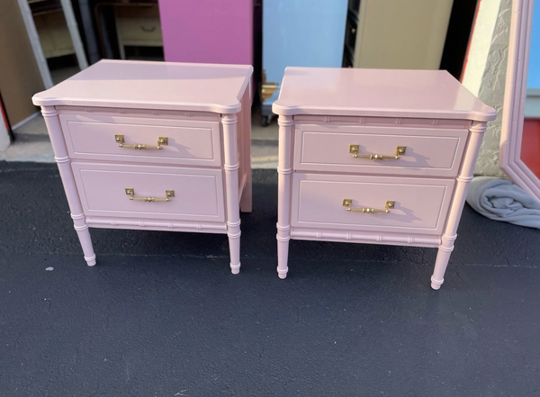 Pair of Vintage Classic Faux-Bamboo Two Drawer Nightstands Available for Custom Lacquer
