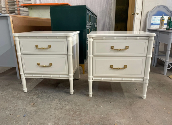 Pair of Vintage Classic Faux-Bamboo Two Drawer Nightstands Available for Custom Lacquer
