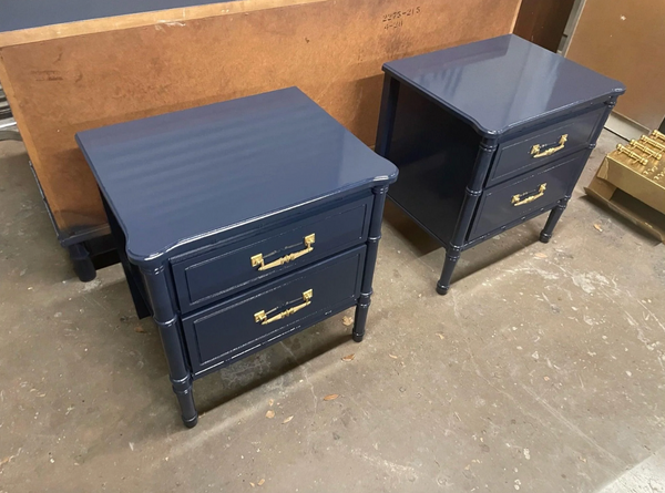 Pair of Vintage Classic Faux-Bamboo Two Drawer Nightstands Available for Custom Lacquer